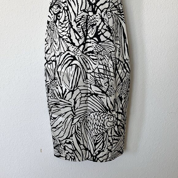 NWT Diane Von Furstenberg 2 Dress Sheath Black & White Silk Pencil Fish Print - Picture 7 of 12
